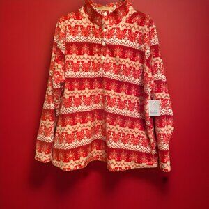 Croft & Barrow Christmas Women’s X1 Red/White Snowflake Top ~New Soft